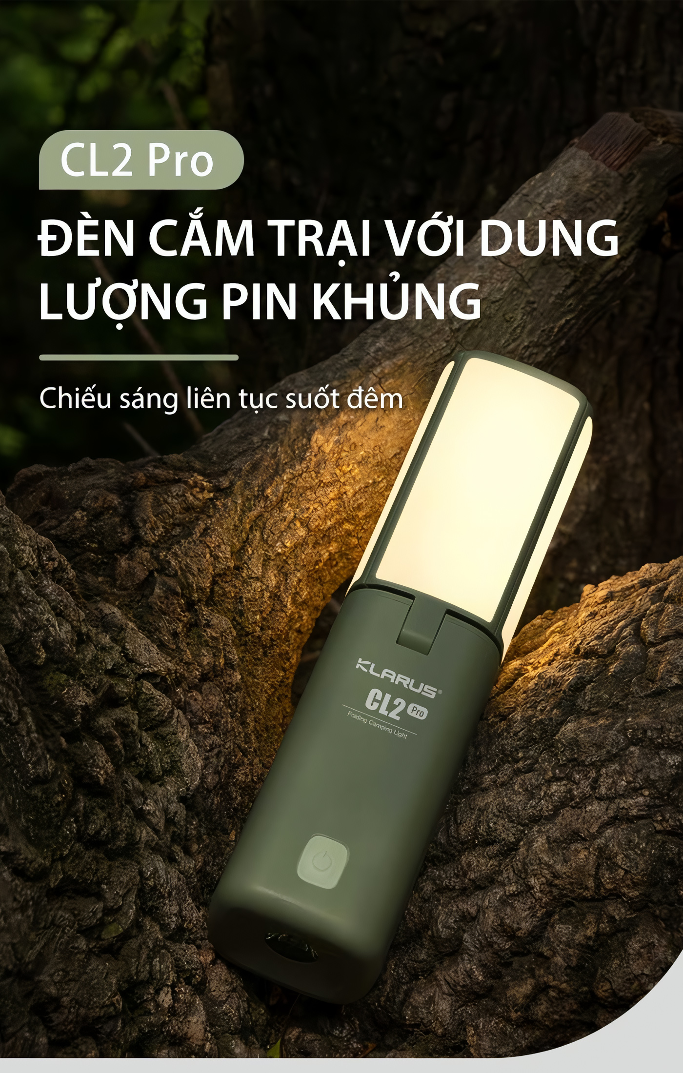 Klarus CL2 Pro Đèn Gập Cắm Trại 750 Lumen Sáng Tỏa 360 Độ, Pin Liền Thân 14000mAh USB-C PowerBank