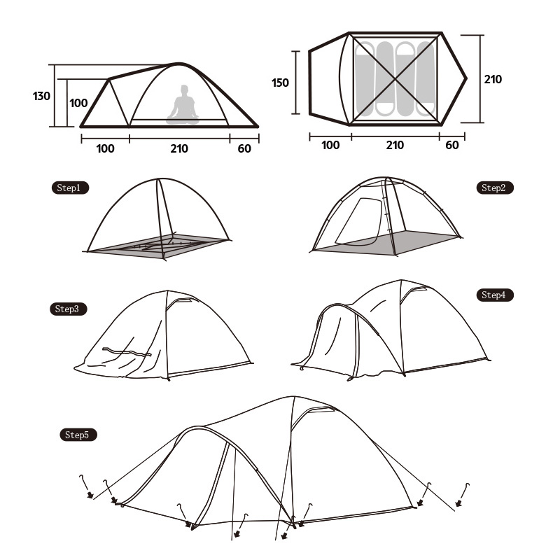 Lều cắm trại 3-4 người NatureHike P-PLUS One Room, One Hall tent NH21ZP015