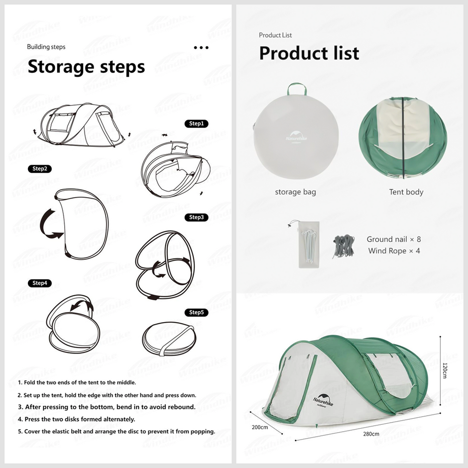 NatureHike Lều Cắm Trại 3-4 Người Tự Bung