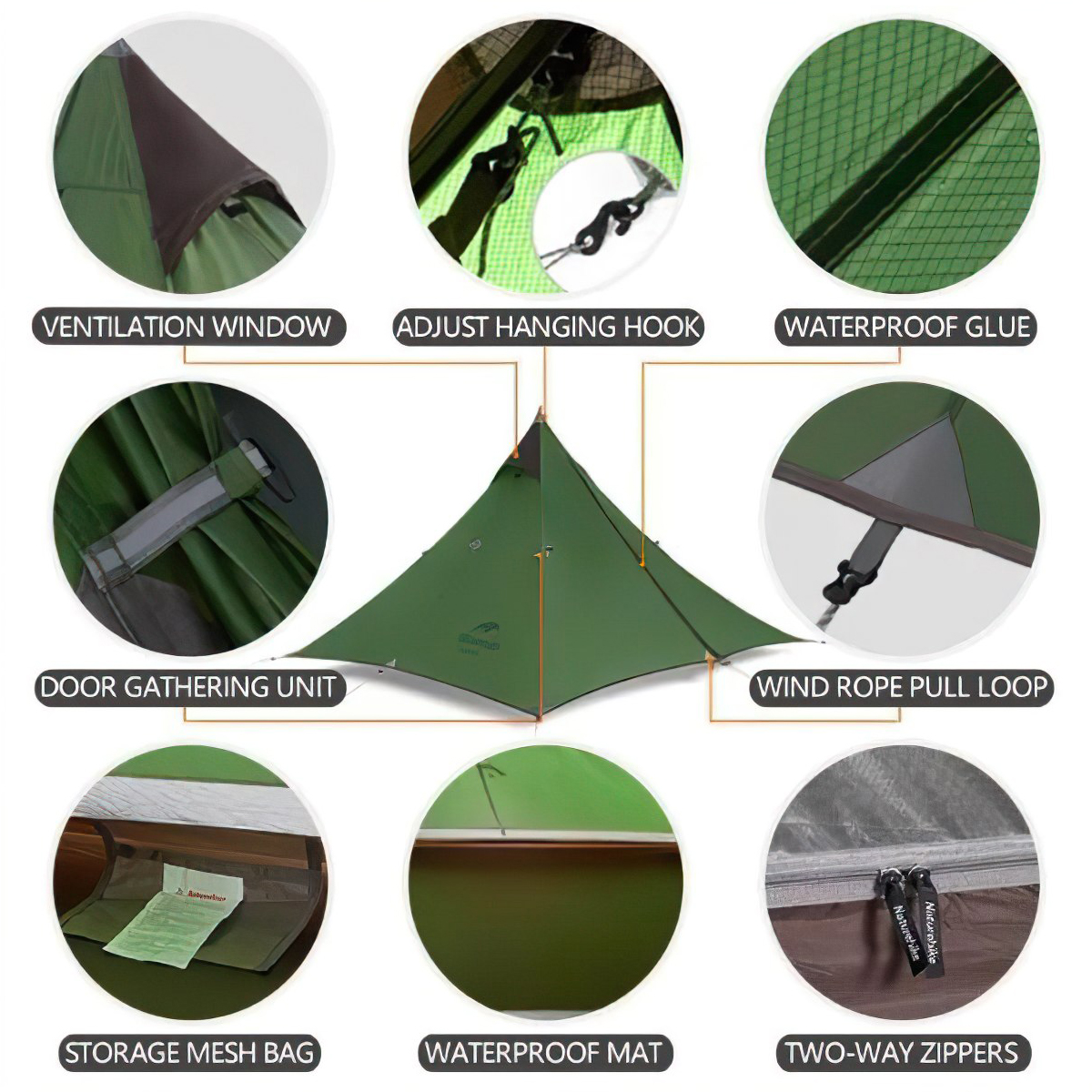 Naturehike NH17T030-L Lều Cắm Trại Chóp Bushcraft 1 Người 2 Lớp