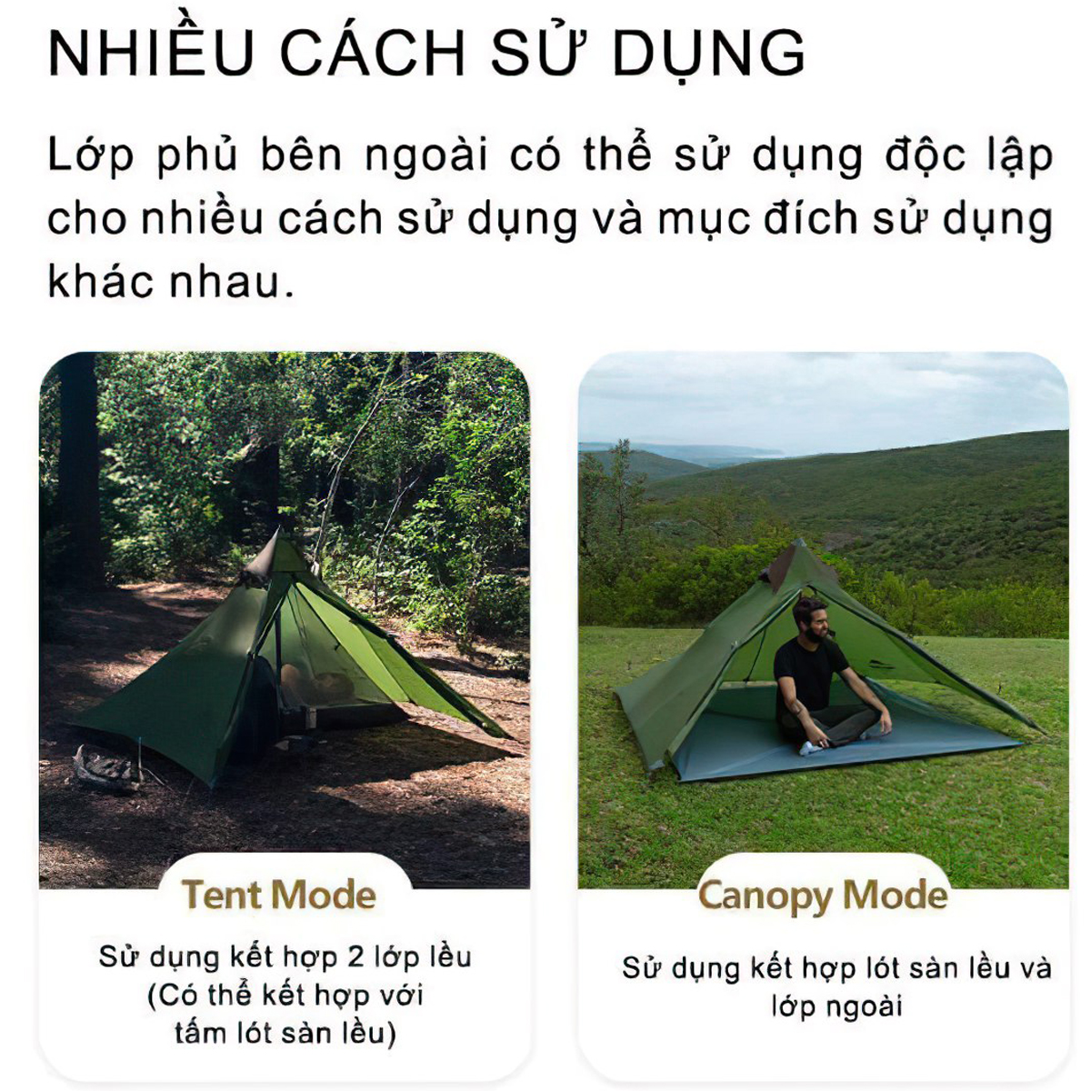 Naturehike NH17T030-L Lều Cắm Trại Chóp Bushcraft 1 Người 2 Lớp