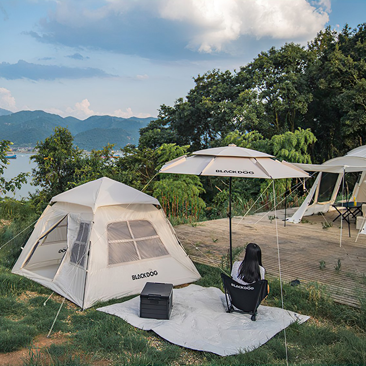 Lều Cắm Trại Du Lịch Tự Bung 3-4 Người Blackdog Two Doors And Two Windows Tent