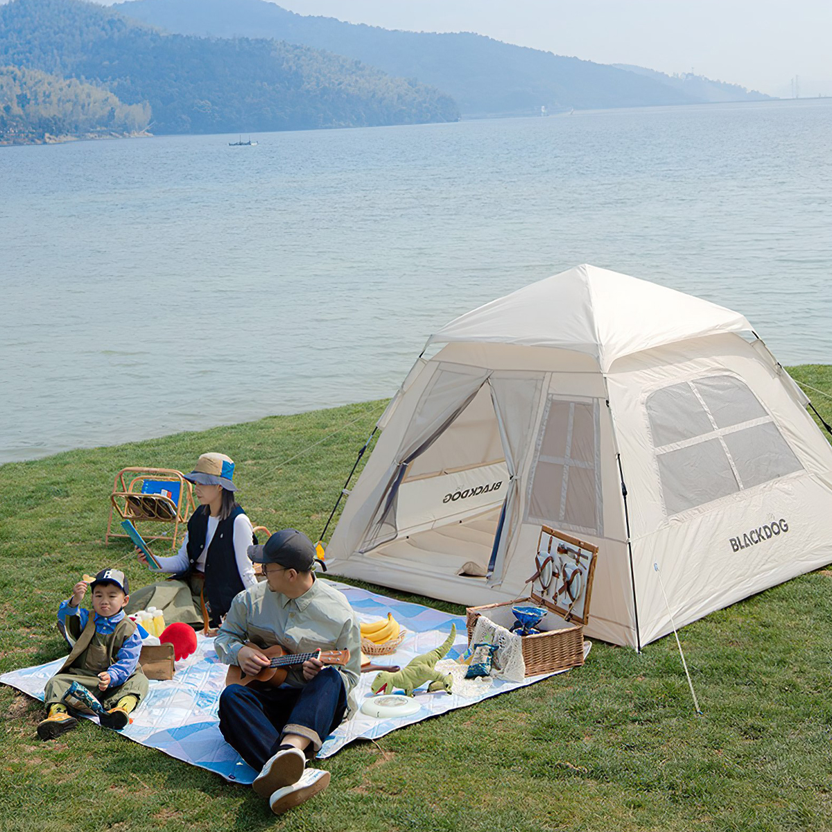 Lều Cắm Trại Du Lịch Tự Bung 3-4 Người Blackdog Two Doors And Two Windows Tent