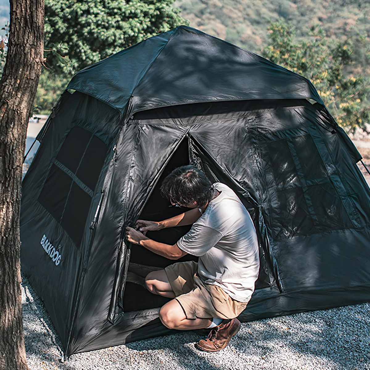 Lều Cắm Trại Du Lịch Tự Bung 3-4 Người Blackdog Two Doors And Two Windows Tent