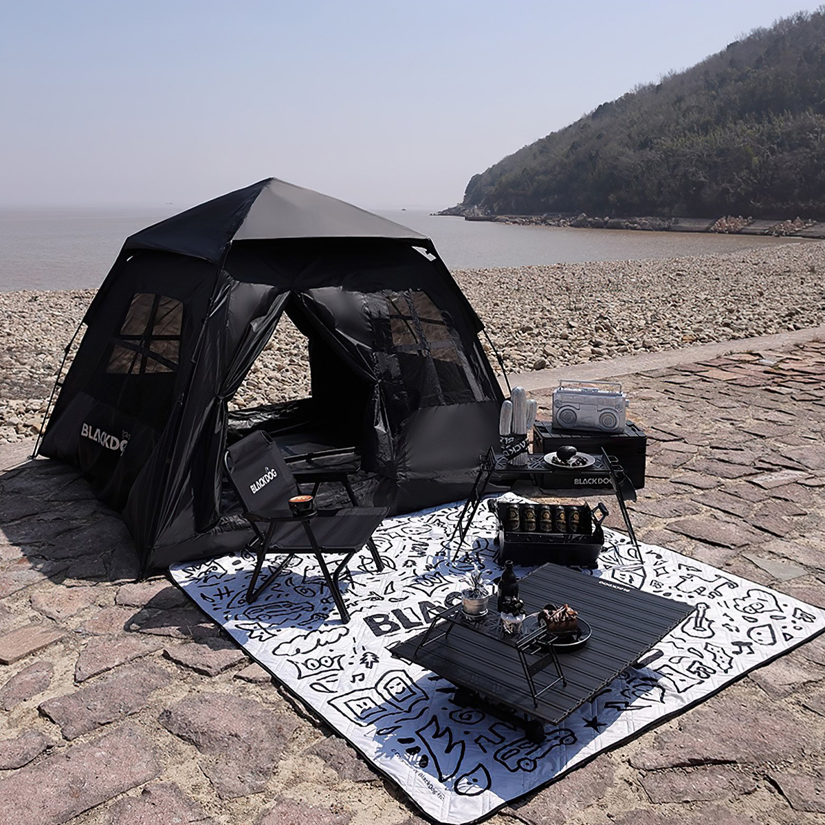 Lều Cắm Trại Du Lịch Tự Bung 3-4 Người Blackdog Two Doors And Two Windows Tent
