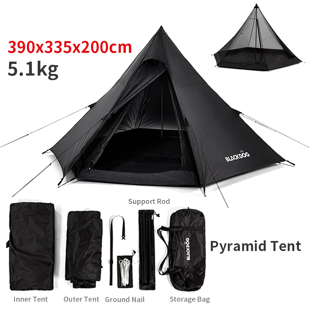 Blackdog BD-ZP003 Lều Cắm Trại Glamping 3-4 Người Lục Giác Kim Tự Tháp Pyramid Tent