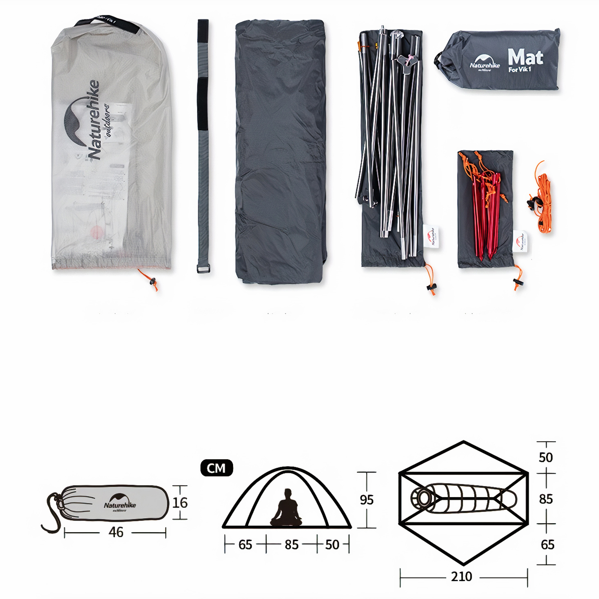 NatureHike NH18W001-K Lều VIK 1 Người Siêu Nhẹ Chính Hãng, Chống Nước, Chống Tia UV