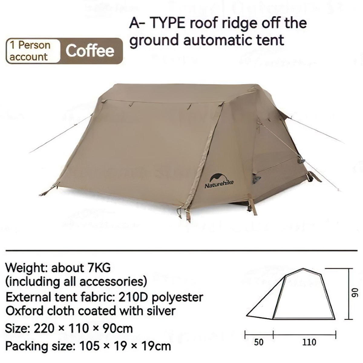 NatureHike Lều Cắm Trại Tự Bung  - Giường Xếp Dàn Đế