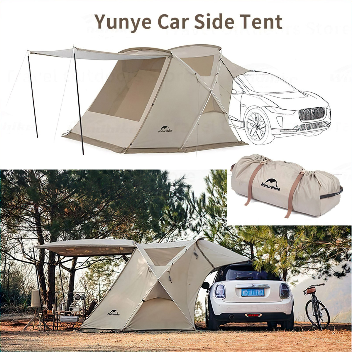 NatureHike CNH22ZP014 Lều cắm trại đường hầm Yunye Car Side Tent cho 2 người