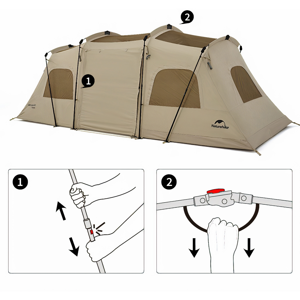 Naturehike Lều Trung Tâm Cắm Trại Glamping Cho 2 – 3 Người Cloud vessel fast tunnel tent