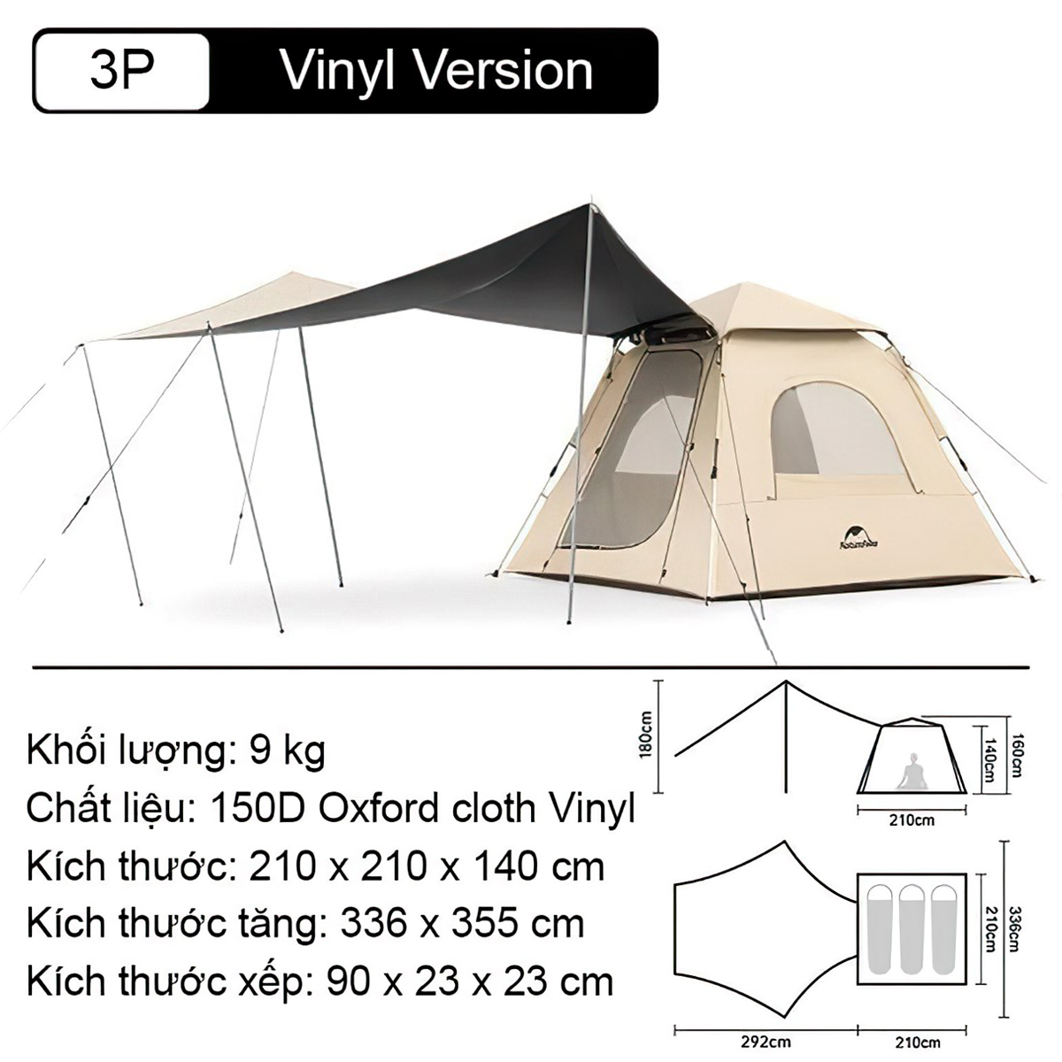 Naturehike Ango Lều Tự Bung 3 người Kèm Tăng Cắm Trại