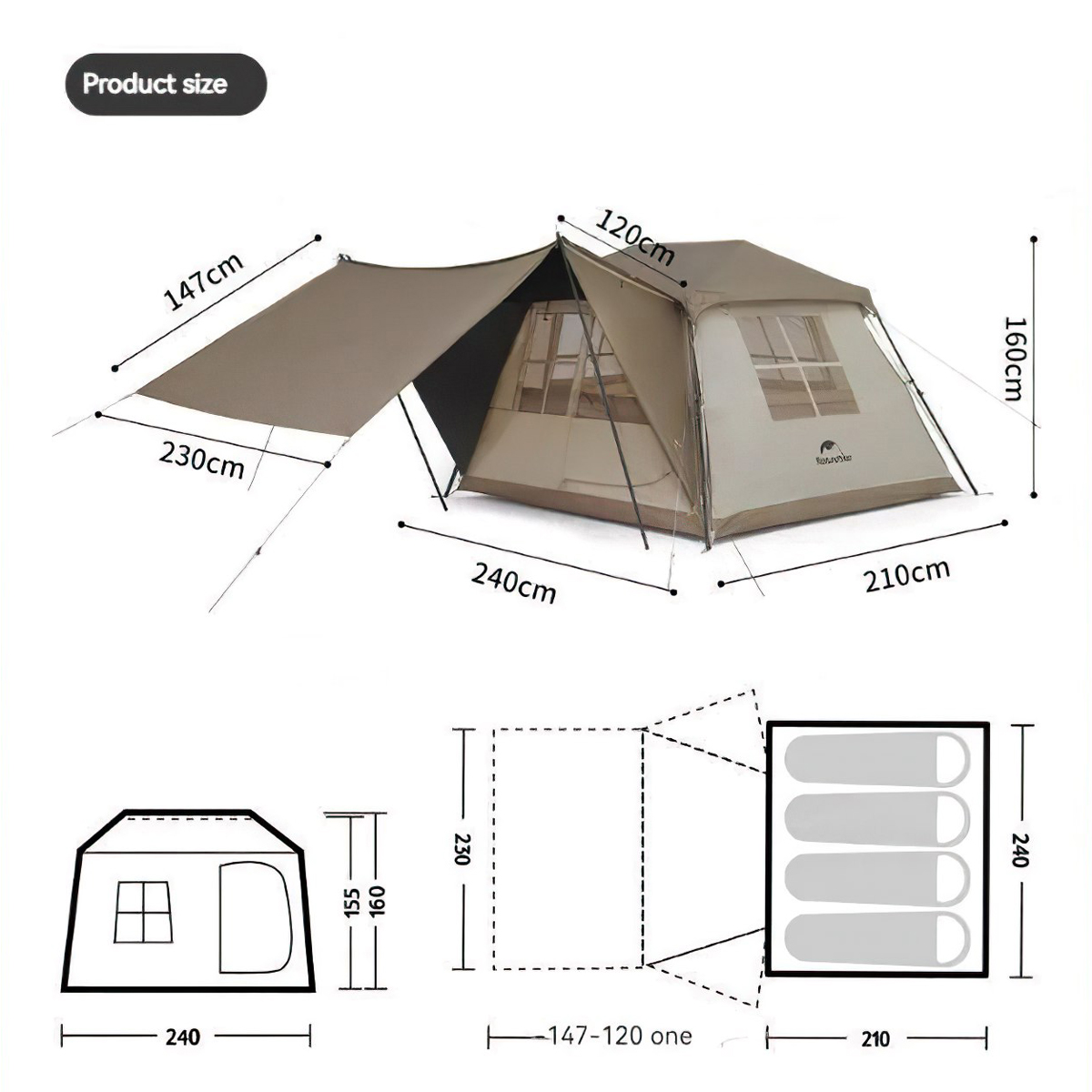 Naturehike Lều Tự Bung Cắm Trại 2 – 4 Người – ( Lều Village 5.0 thế hệ 2 )