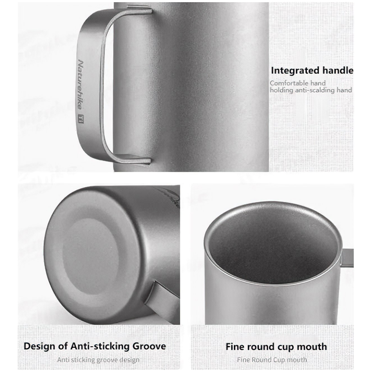 Naturehike NH22CJ006 Ly, Cốc Cắm Trại Titanium 2 Lớp Giữ Nhiệt Có Tay Cầm