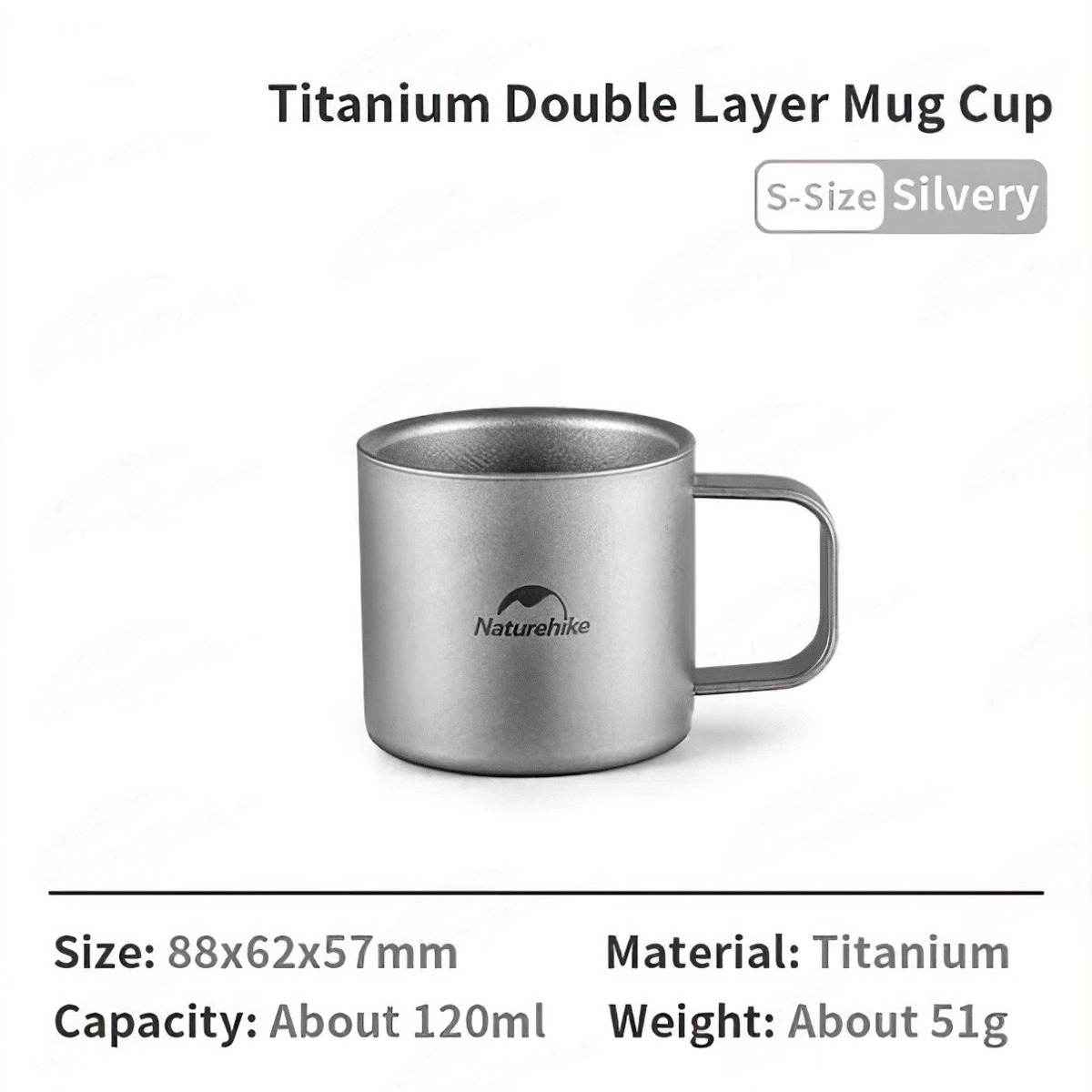 Naturehike NH22CJ006 Ly, Cốc Cắm Trại Titanium 2 Lớp Giữ Nhiệt Có Tay Cầm