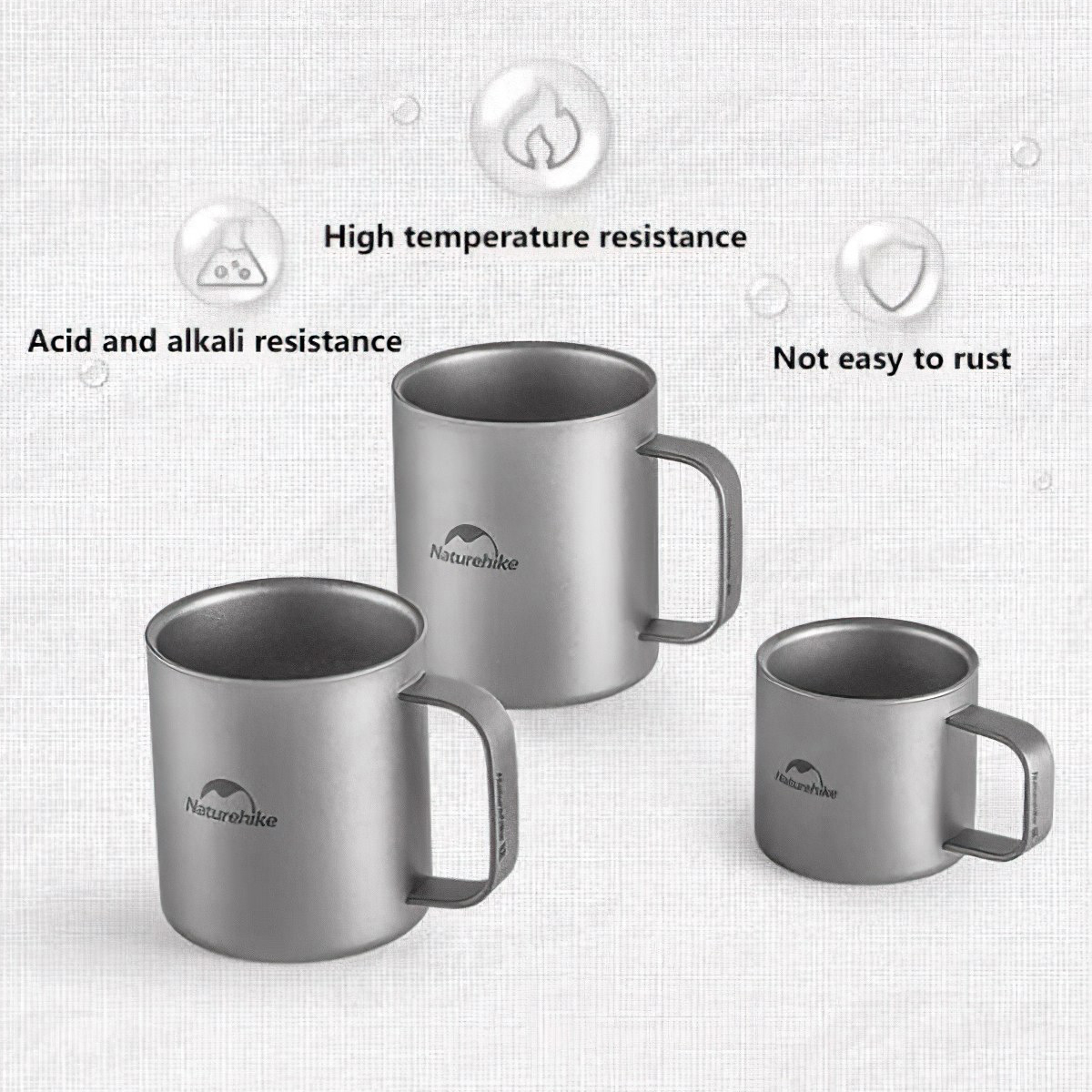 Naturehike NH22CJ006 Ly, Cốc Cắm Trại Titanium 2 Lớp Giữ Nhiệt Có Tay Cầm