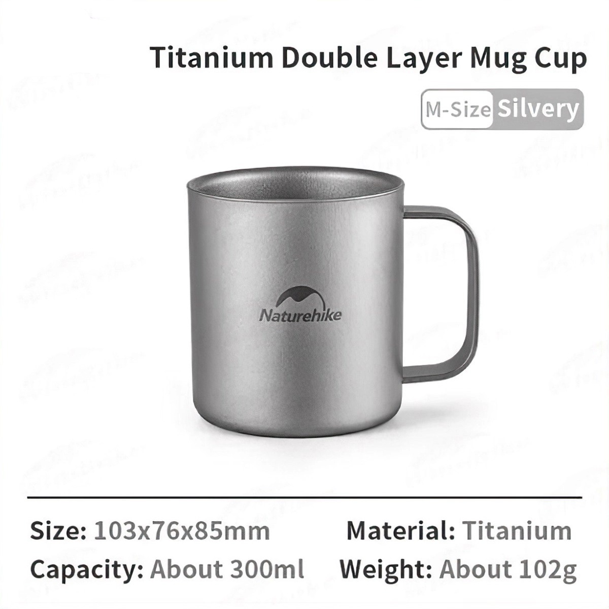 Naturehike NH22CJ006 Ly, Cốc Cắm Trại Titanium 2 Lớp Giữ Nhiệt Có Tay Cầm