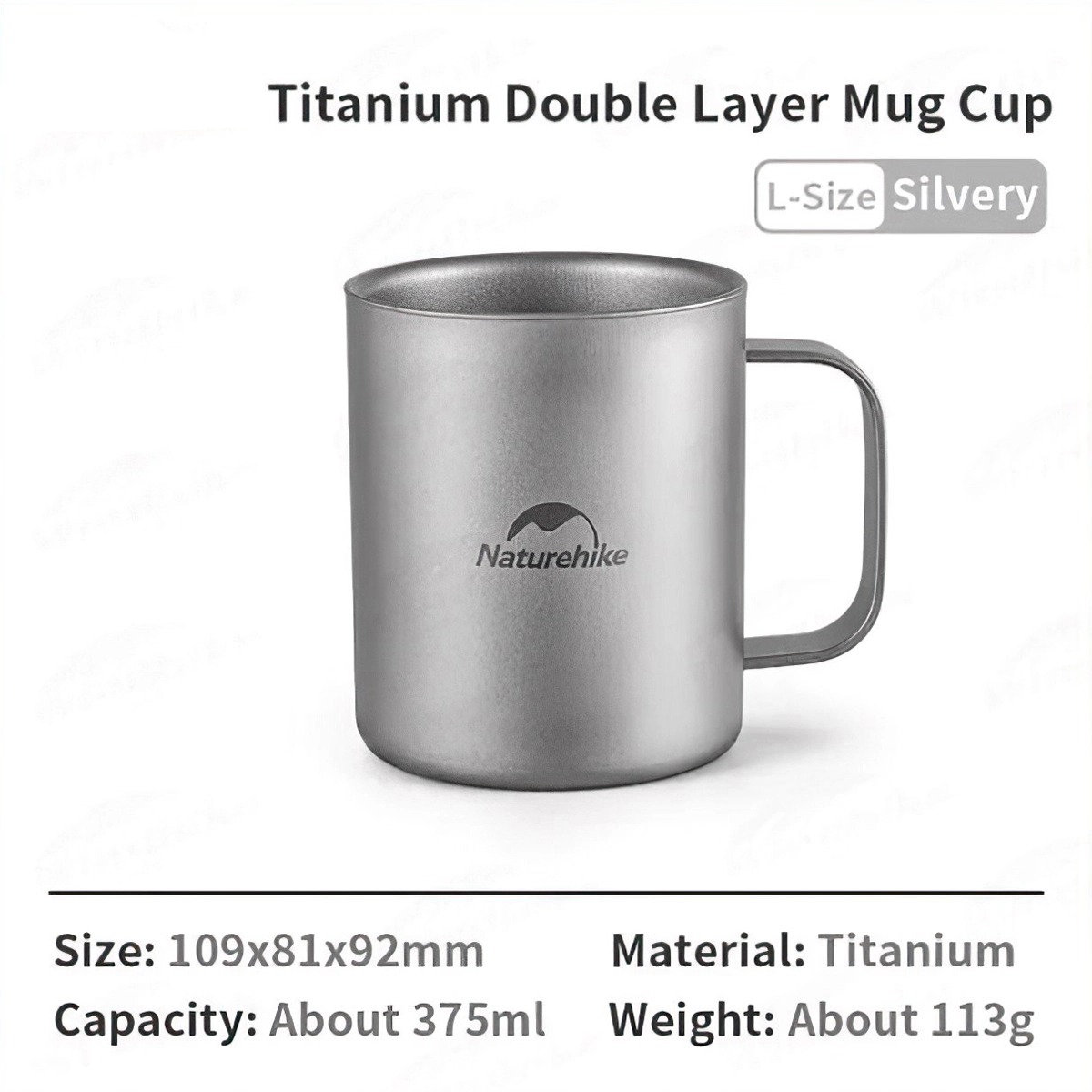 Naturehike NH22CJ006 Ly, Cốc Cắm Trại Titanium 2 Lớp Giữ Nhiệt Có Tay Cầm