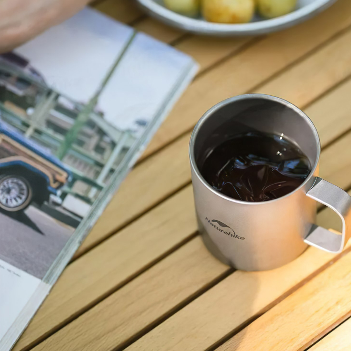 Naturehike NH22CJ006 Ly, Cốc Cắm Trại Titanium 2 Lớp Giữ Nhiệt Có Tay Cầm