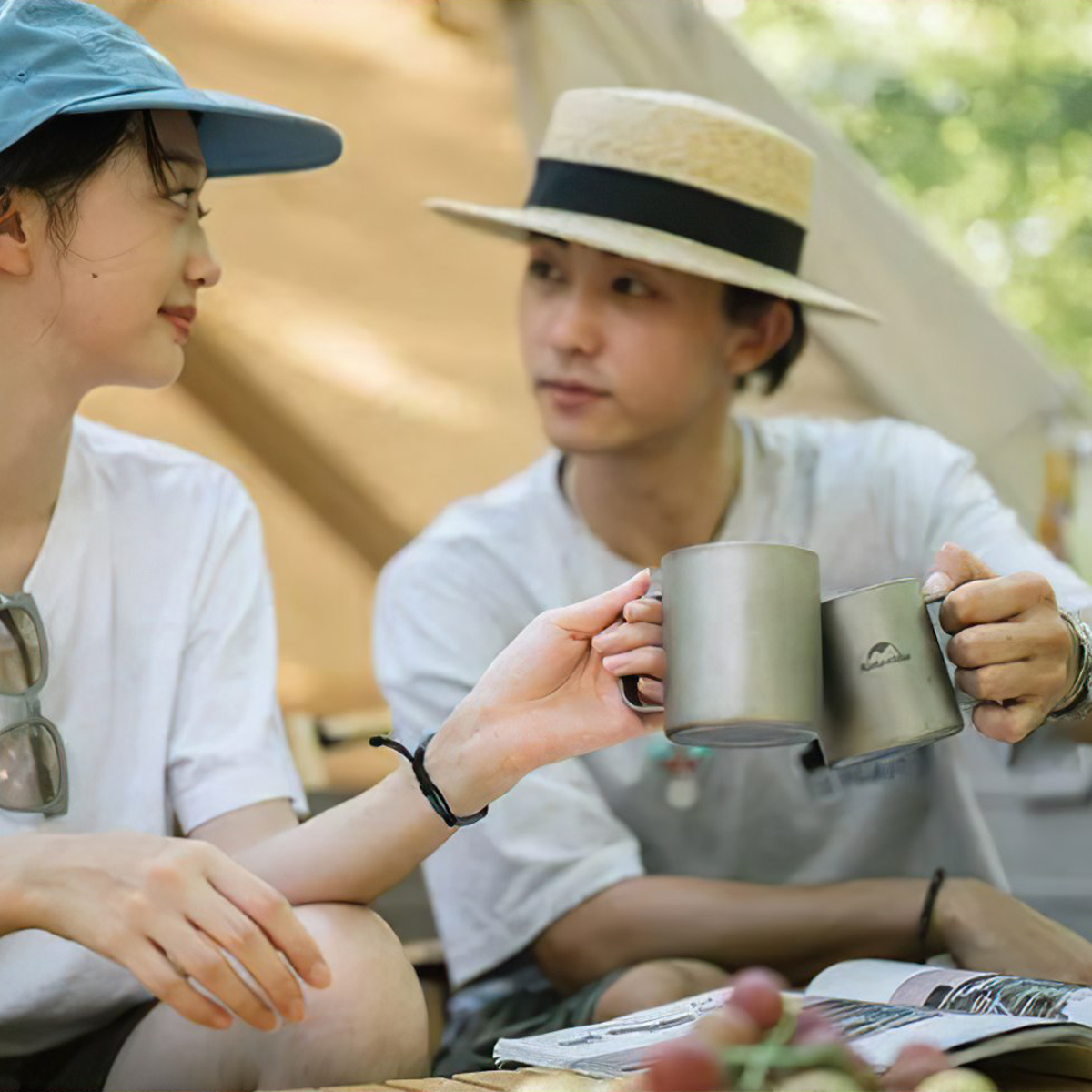 Naturehike NH22CJ006 Ly, Cốc Cắm Trại Titanium 2 Lớp Giữ Nhiệt Có Tay Cầm