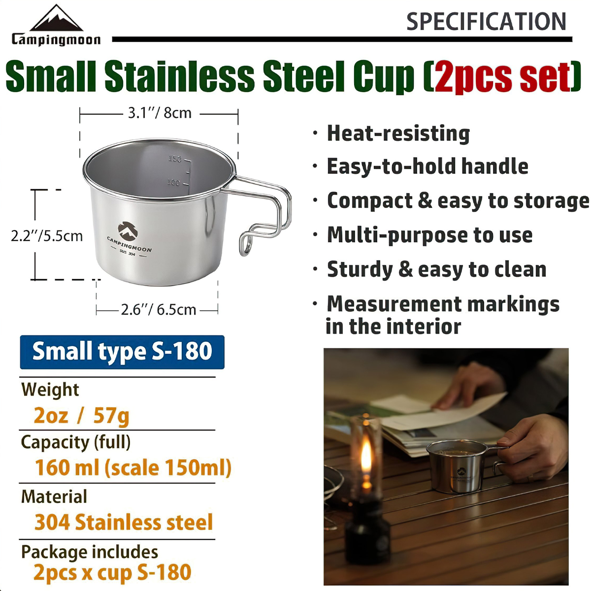 Ly, Cốc Uống Nước Cắm Trại Campingmoon S180 (160ml)