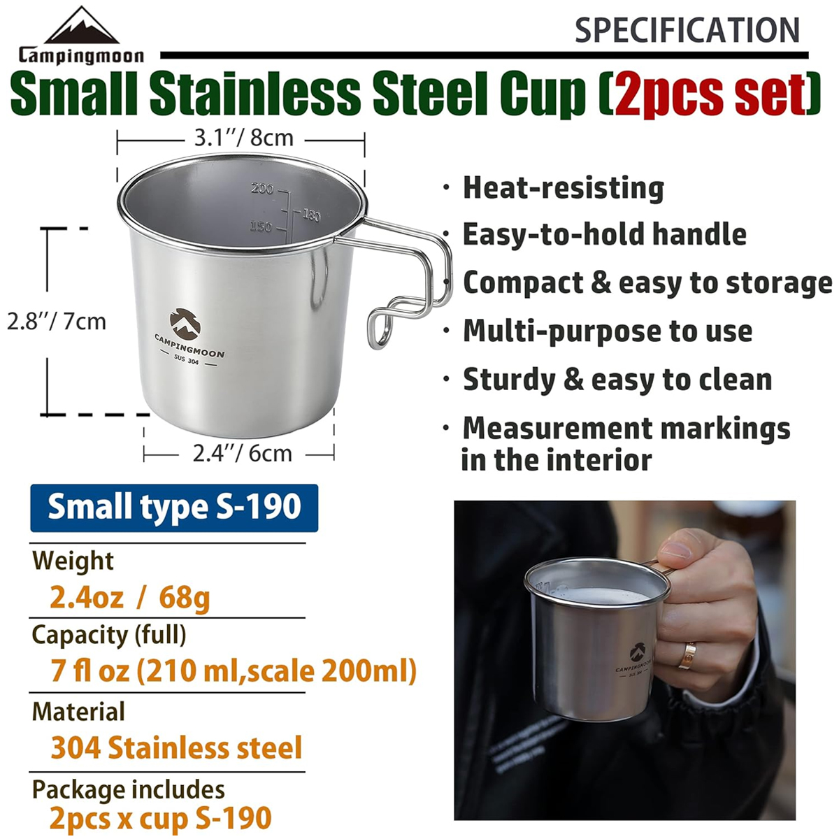 Ly, Cốc Uống Nước Campingmoon S-190 (210ml)