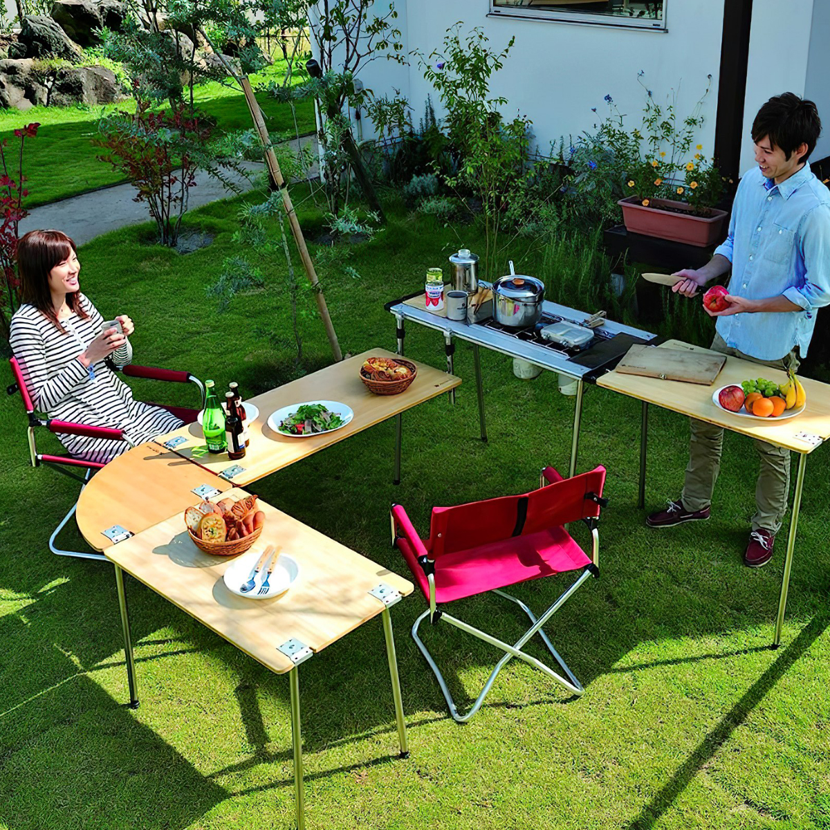 Snowpeak Multi-Function Table Corner R Bamboo Mặt Bàn Lắp Ghép Cắm Trại