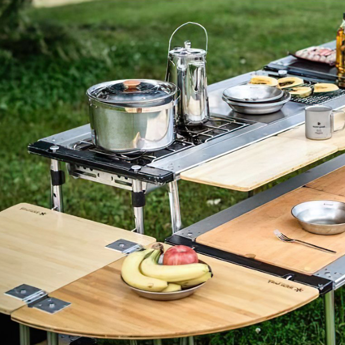 Snowpeak Multi-Function Table Corner R Bamboo Mặt Bàn Lắp Ghép Cắm Trại