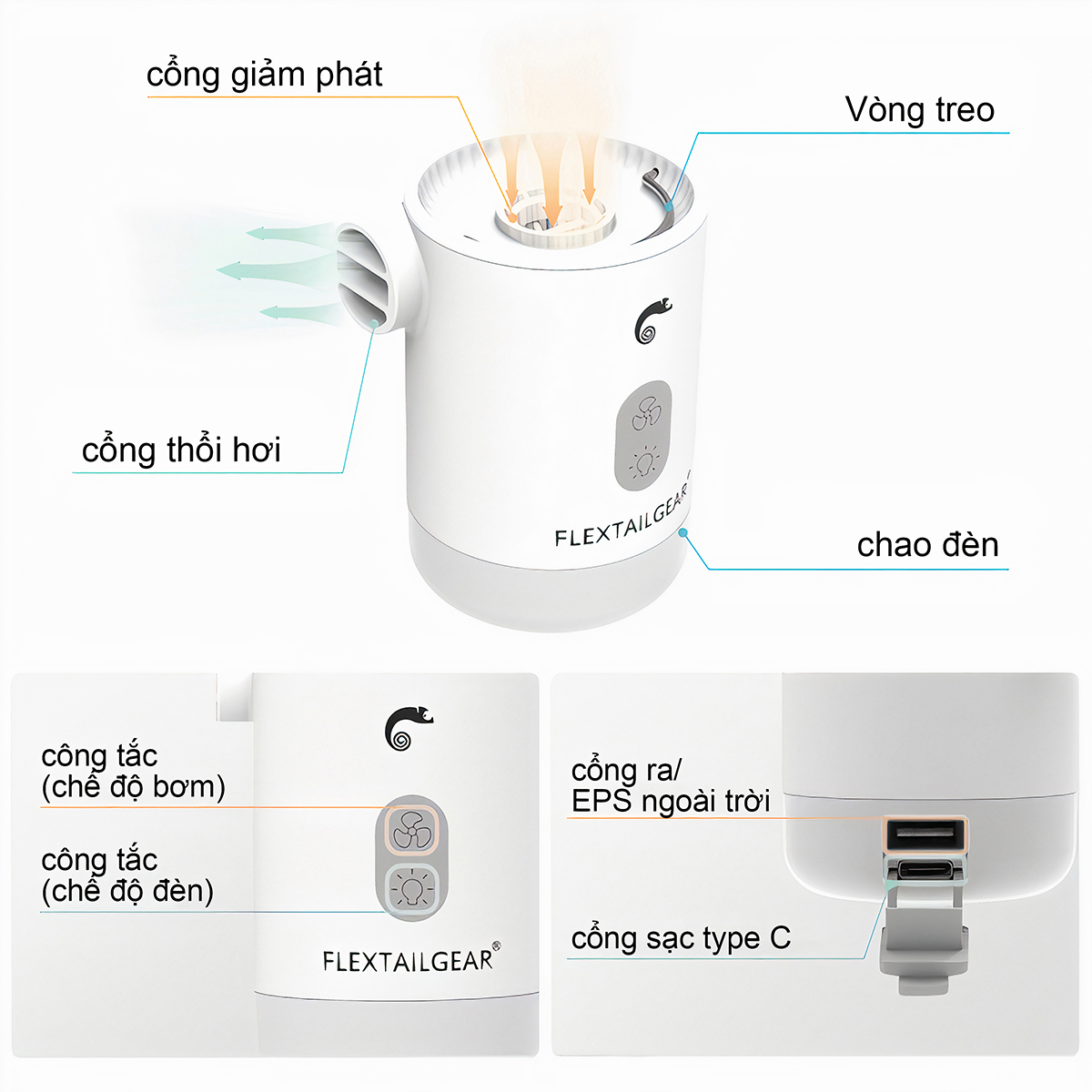 Flextail MAX PUMP 2 PRO – 4 in 1 Máy Bơm Hơi Đệm Gối Hơi Cắm Trại Đa Năng Hút Chân Không