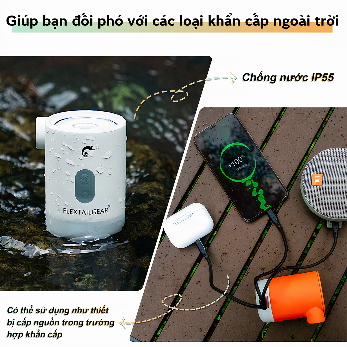 Flextail MAX PUMP 2 PRO – 4 in 1 Máy Bơm Hơi Đệm Gối Hơi Cắm Trại Đa Năng Hút Chân Không