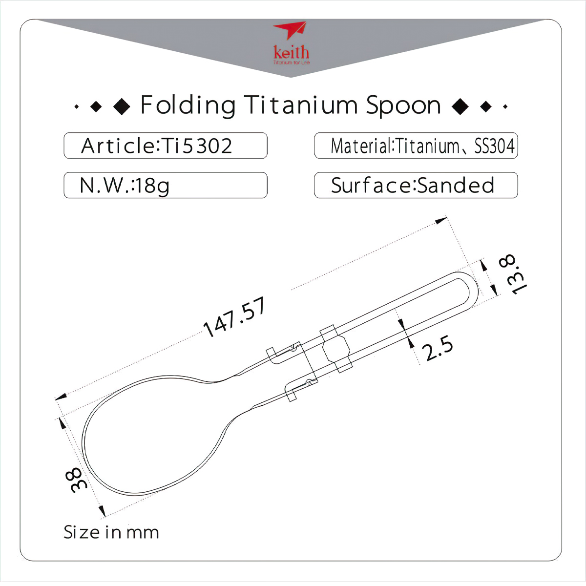 Keith Muỗng Cắm Trại Titanium Ti5302 gấp gọn