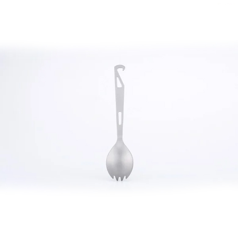 Muỗng Cắm Trại Keith Titanium Spork with Bottle Opener treo móc, nhìn thẳng mặt nĩa
