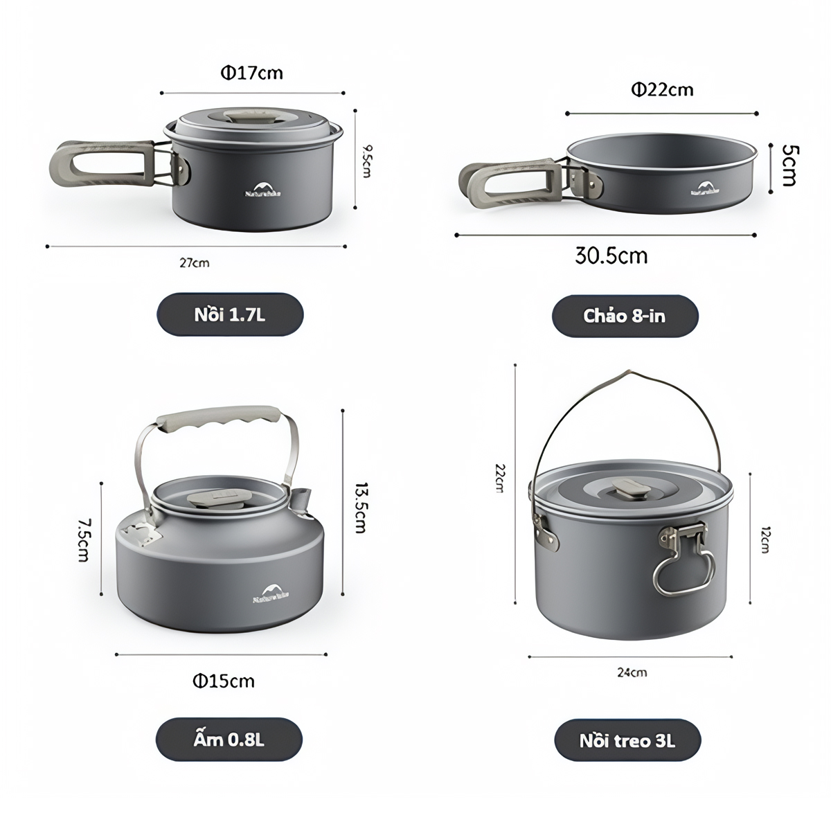 Naturehike Bộ Nồi Nhôm Cắm Trại Cao Cấp CNK2450CF010