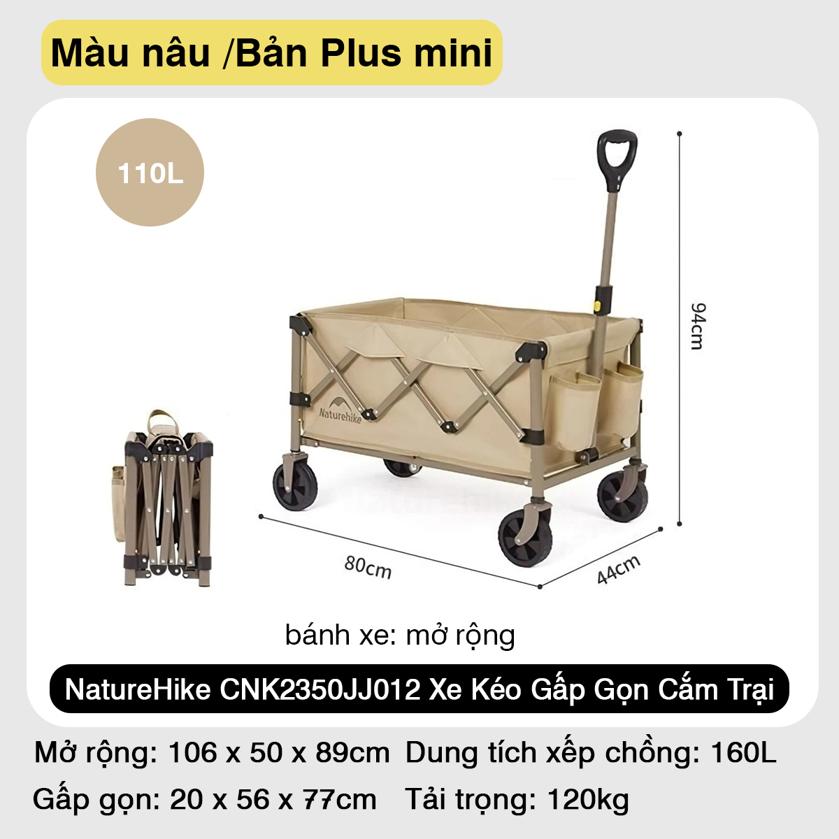 NatureHike CNK2350JJ012 Xe Kéo Siêu Gấp Gọn Cắm Trại Dã Ngoại Đa Năng ( 110L - 250L )