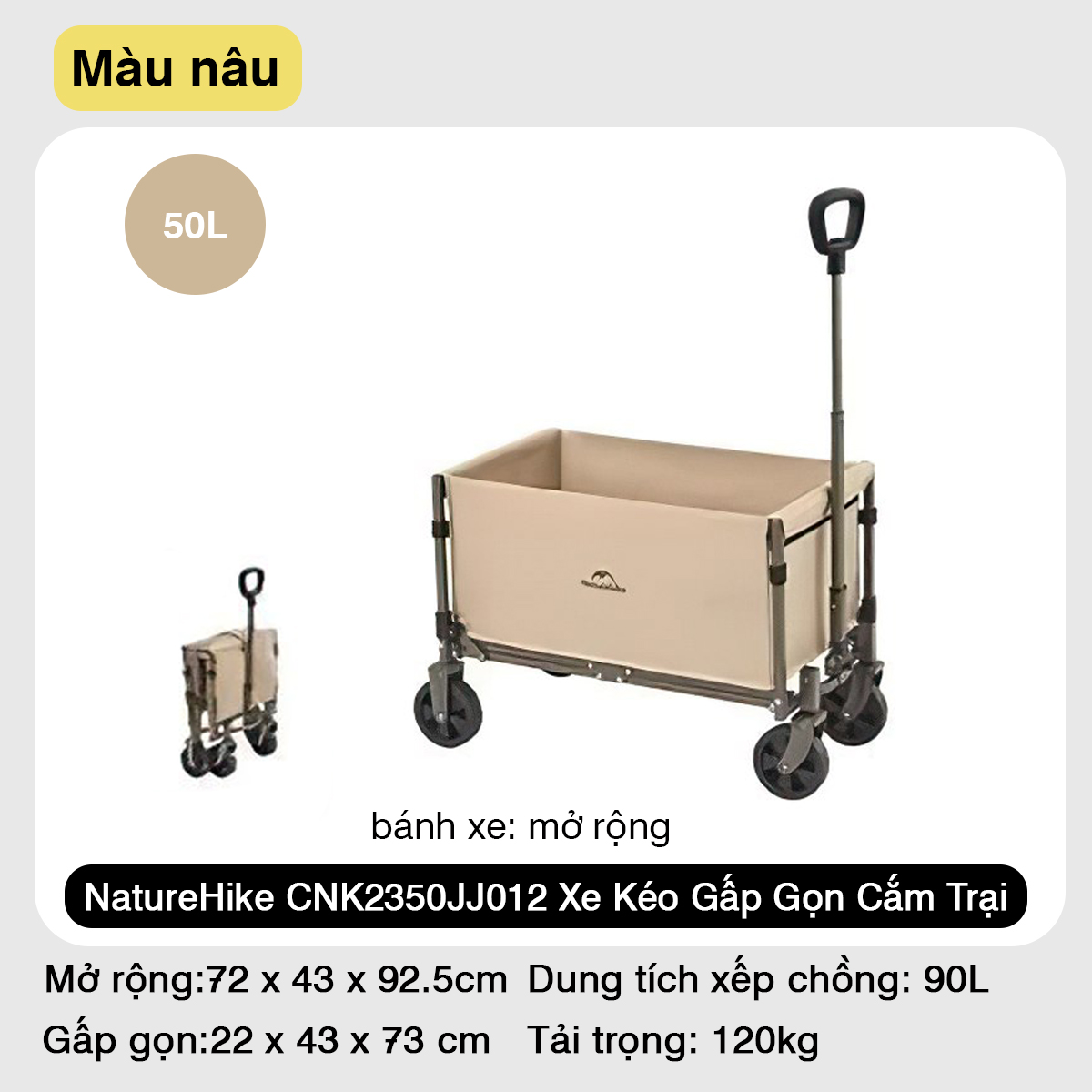 NatureHike CNK2350JJ012 Xe Kéo Siêu Gấp Gọn Cắm Trại Dã Ngoại Đa Năng ( 110L - 250L )