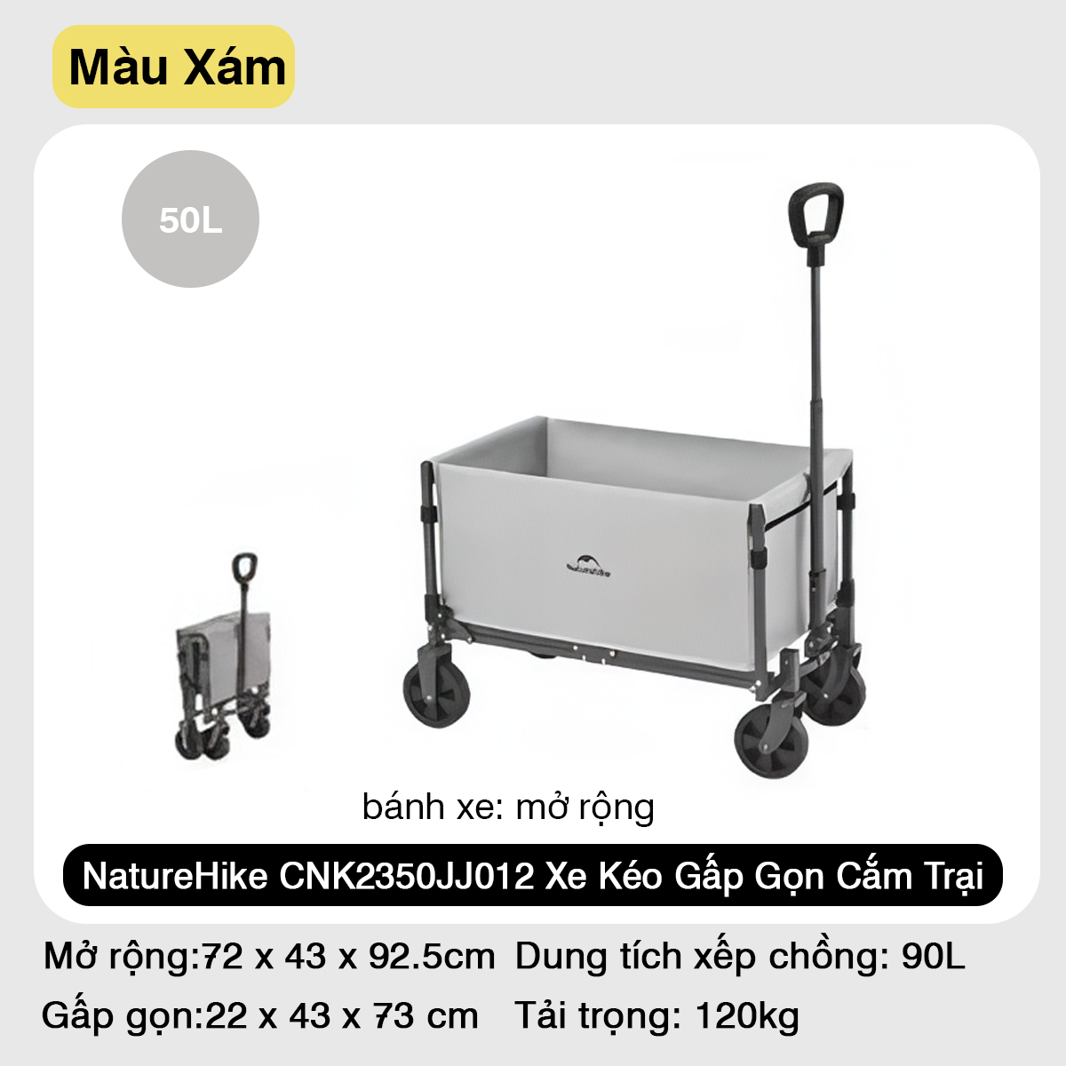 NatureHike CNK2350JJ012 Xe Kéo Siêu Gấp Gọn Cắm Trại Dã Ngoại Đa Năng ( 110L - 250L )
