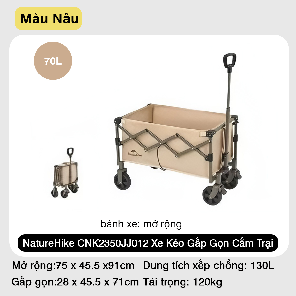 NatureHike CNK2350JJ012 Xe Kéo Siêu Gấp Gọn Cắm Trại Dã Ngoại Đa Năng ( 110L - 250L )