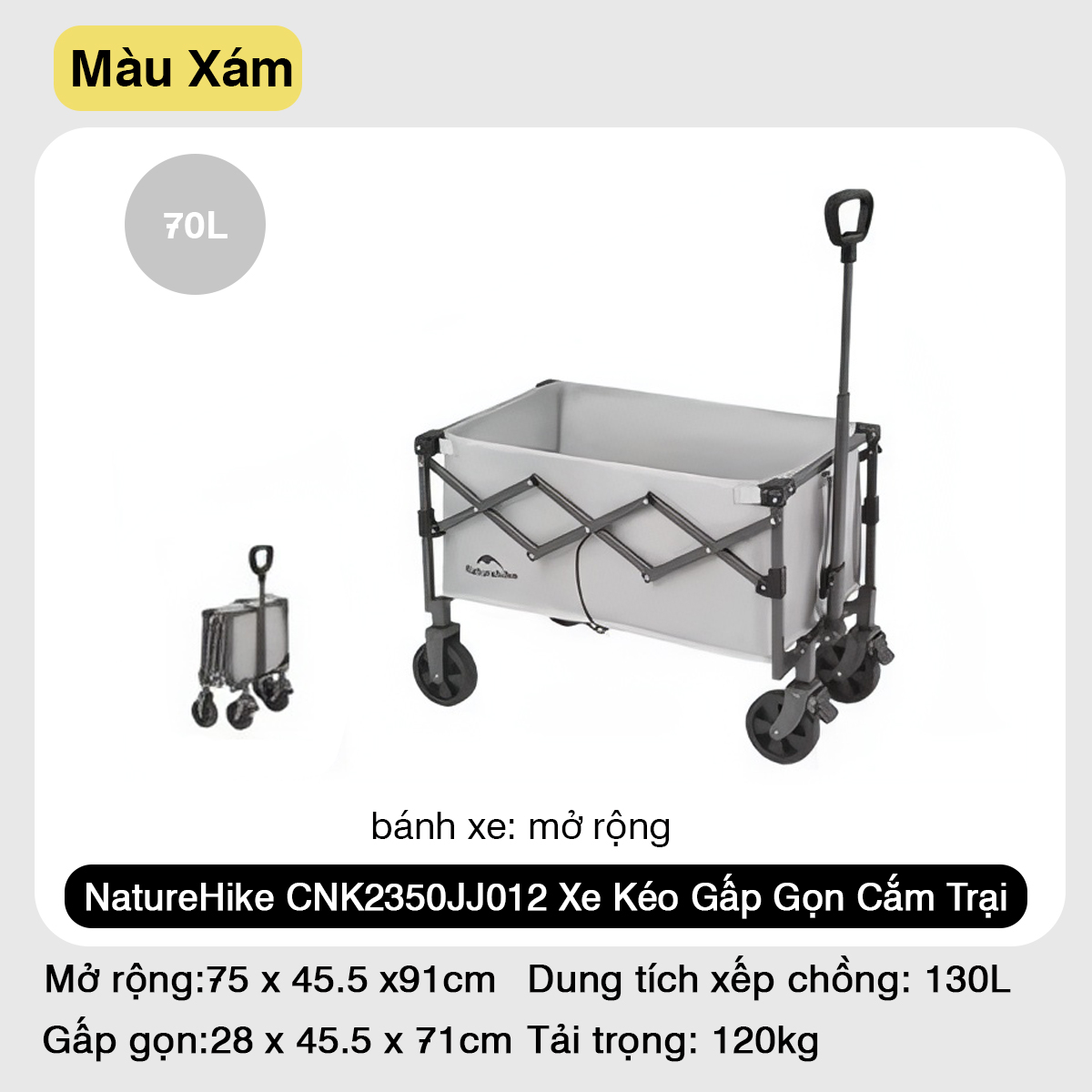 NatureHike CNK2350JJ012 Xe Kéo Siêu Gấp Gọn Cắm Trại Dã Ngoại Đa Năng ( 110L - 250L )