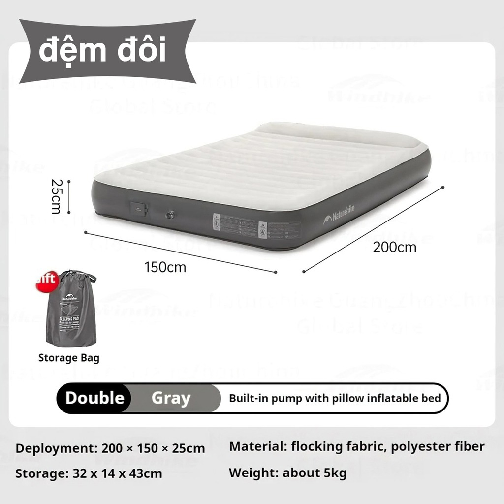 Naturehike Đệm Hơi Cắm Trại Kèm Bơm Tích Điện CNK2450WS040