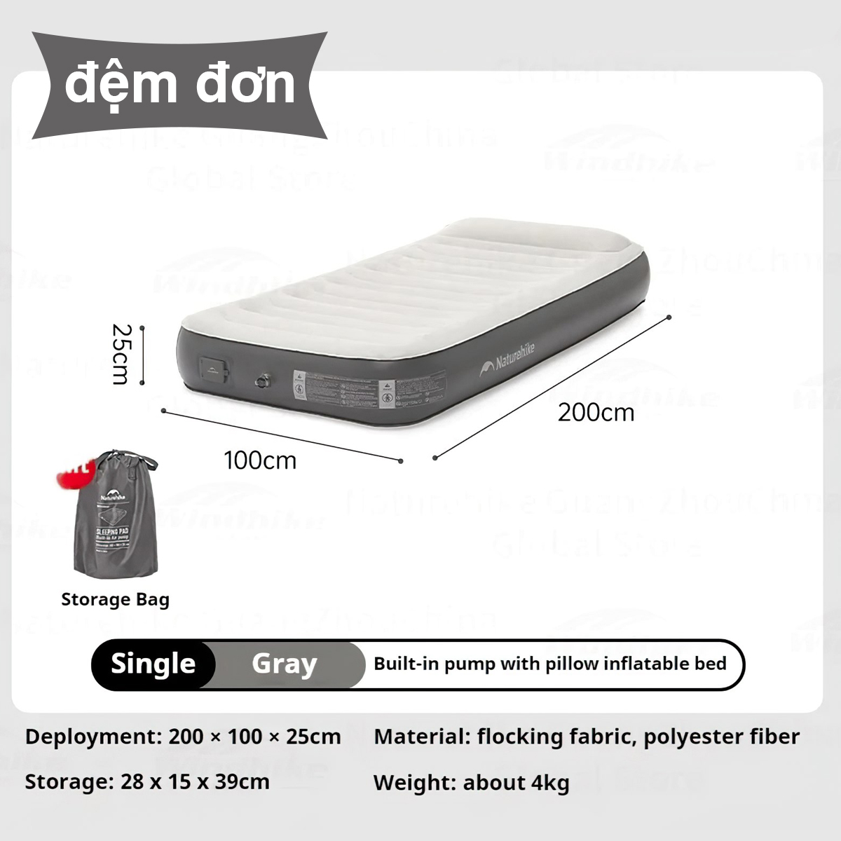 Naturehike Đệm Hơi Cắm Trại Kèm Bơm Tích Điện CNK2450WS040