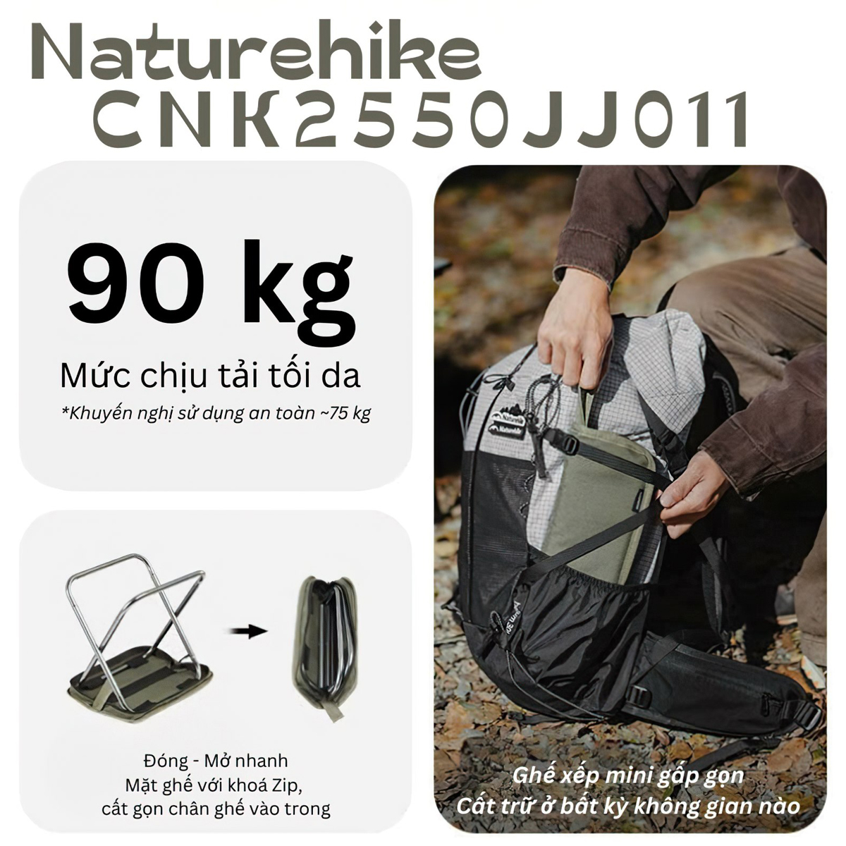 Naturehike Ghế Đẩu Mini, Siêu Nhẹ, Siêu Gọn CNK2550JJ011