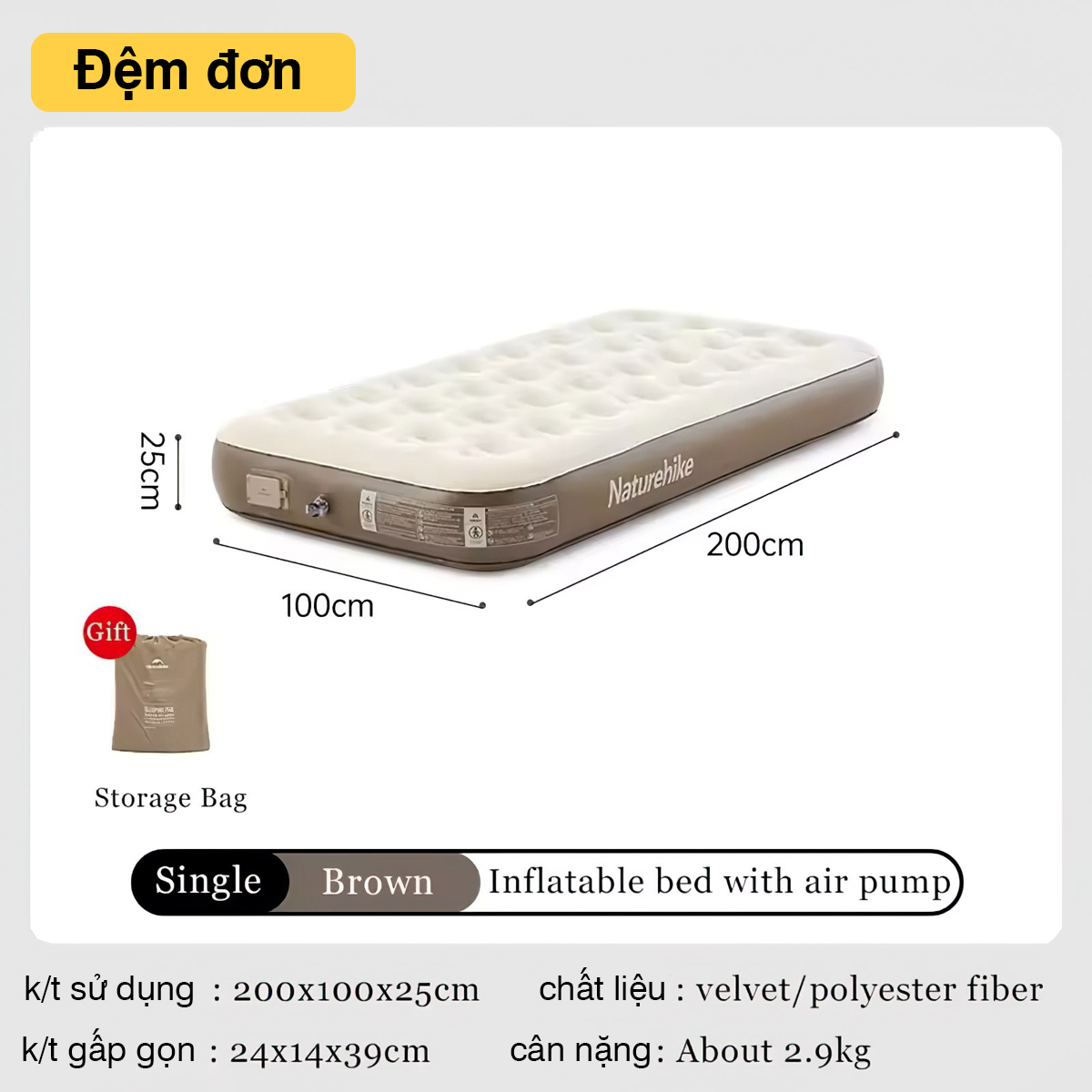 Naturehike Đệm Hơi Cắm Trại Du Lịch Glamping CNK2550WS013 ( NEW 2025 )