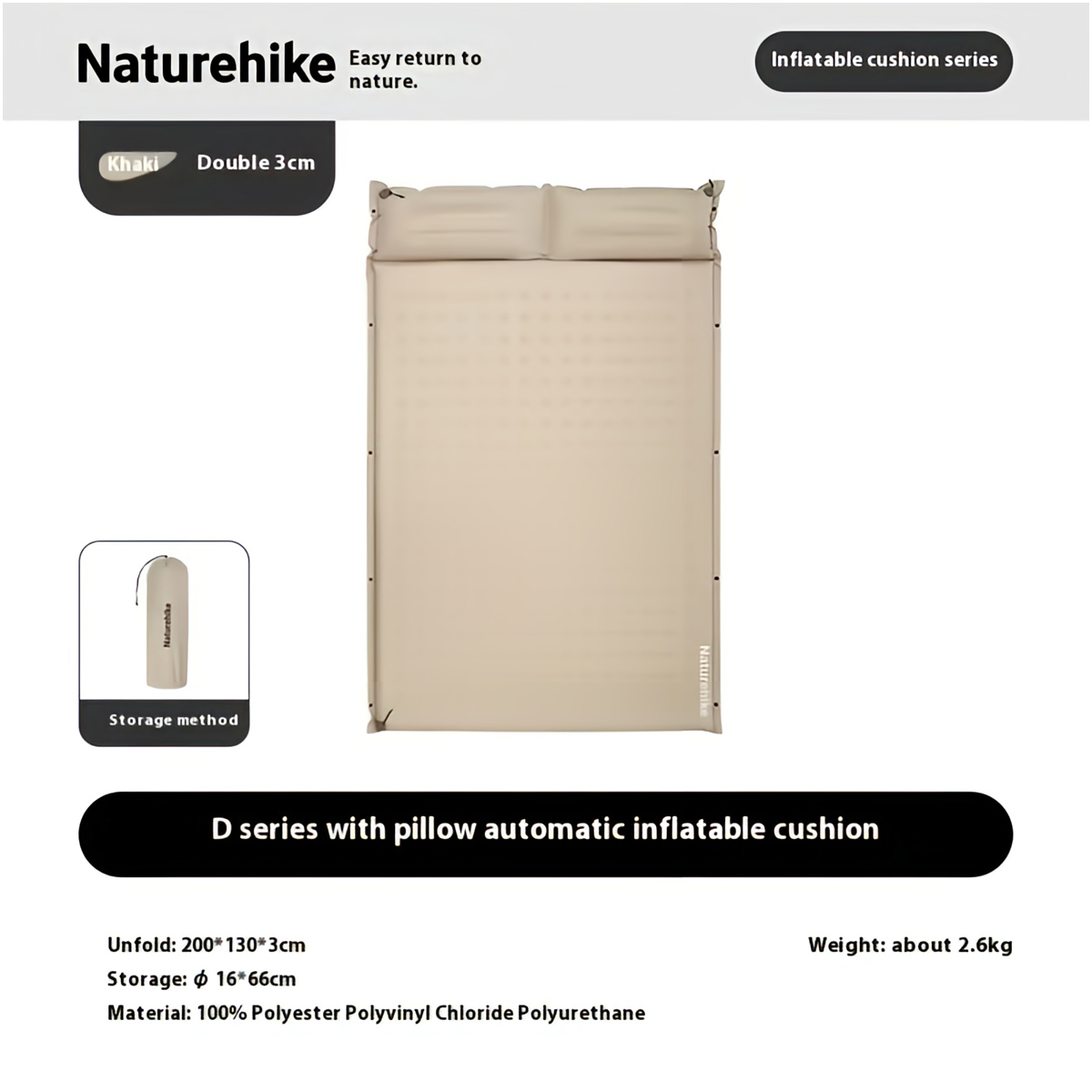 Naturehike Đệm Hơi Tự Bơm Xếp Gọn Cắm Trại CNK2550WS025