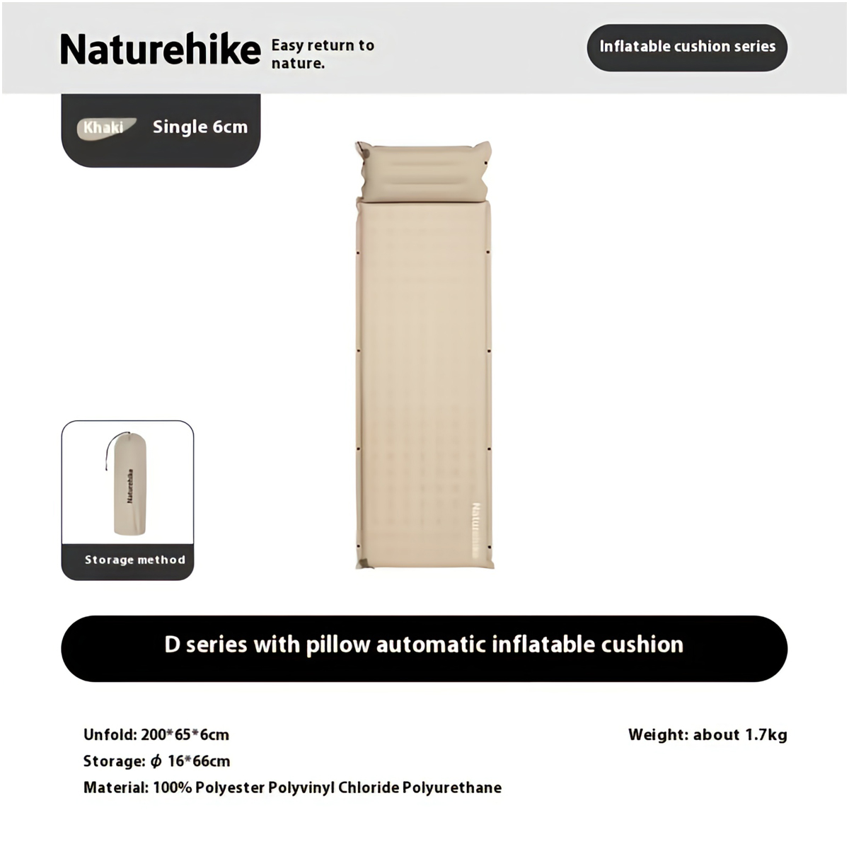 Naturehike Đệm Hơi Tự Bơm Xếp Gọn Cắm Trại CNK2550WS025