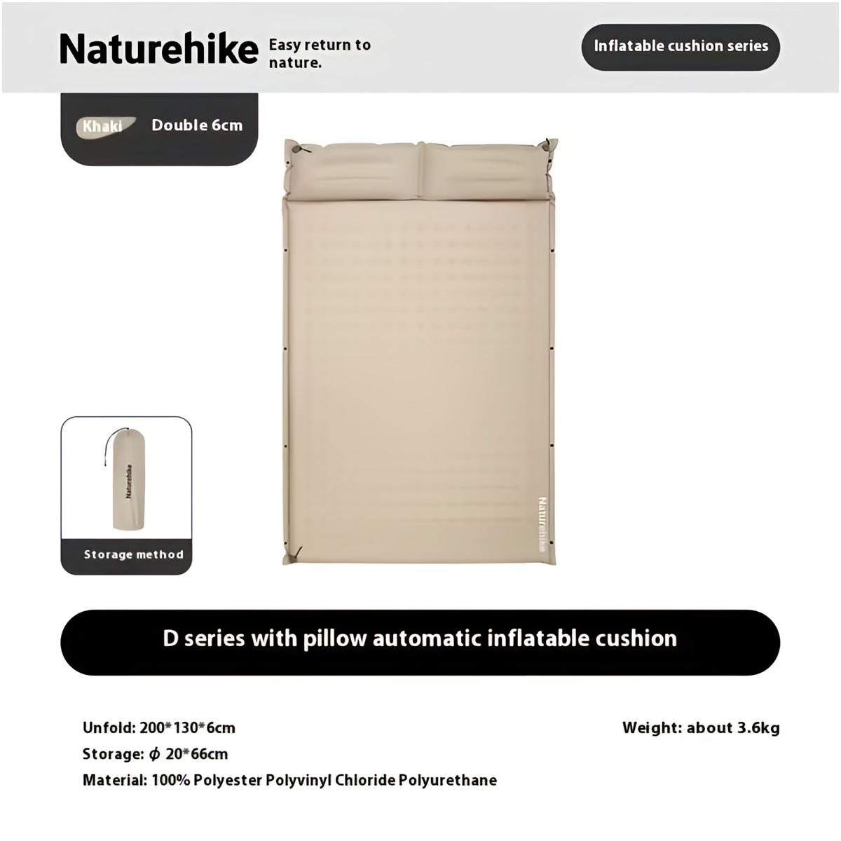 Naturehike Đệm Hơi Tự Bơm Xếp Gọn Cắm Trại CNK2550WS025