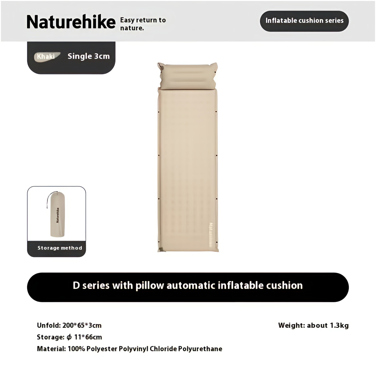 Naturehike Đệm Hơi Tự Bơm Xếp Gọn Cắm Trại CNK2550WS025