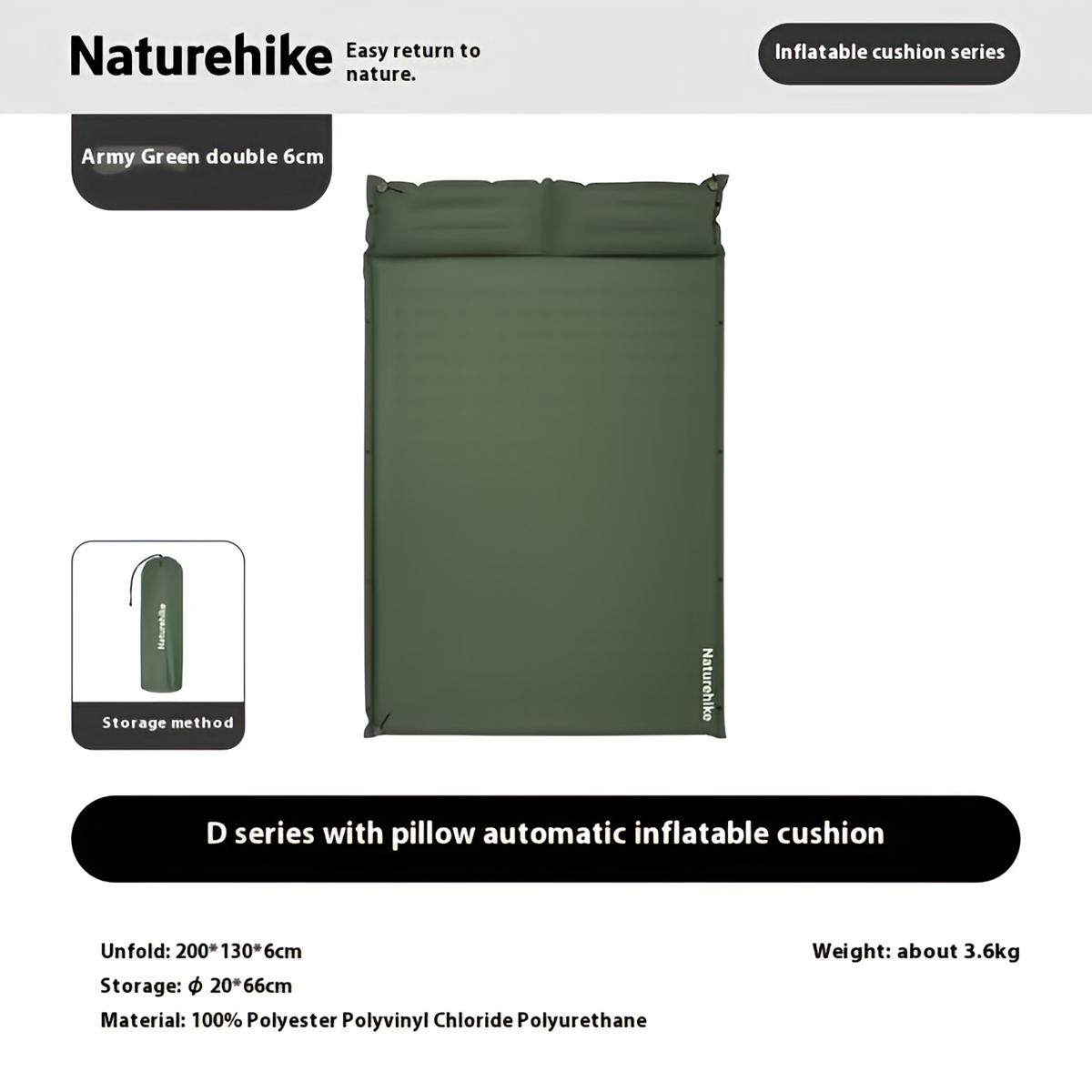 Naturehike Đệm Hơi Tự Bơm Xếp Gọn Cắm Trại CNK2550WS025