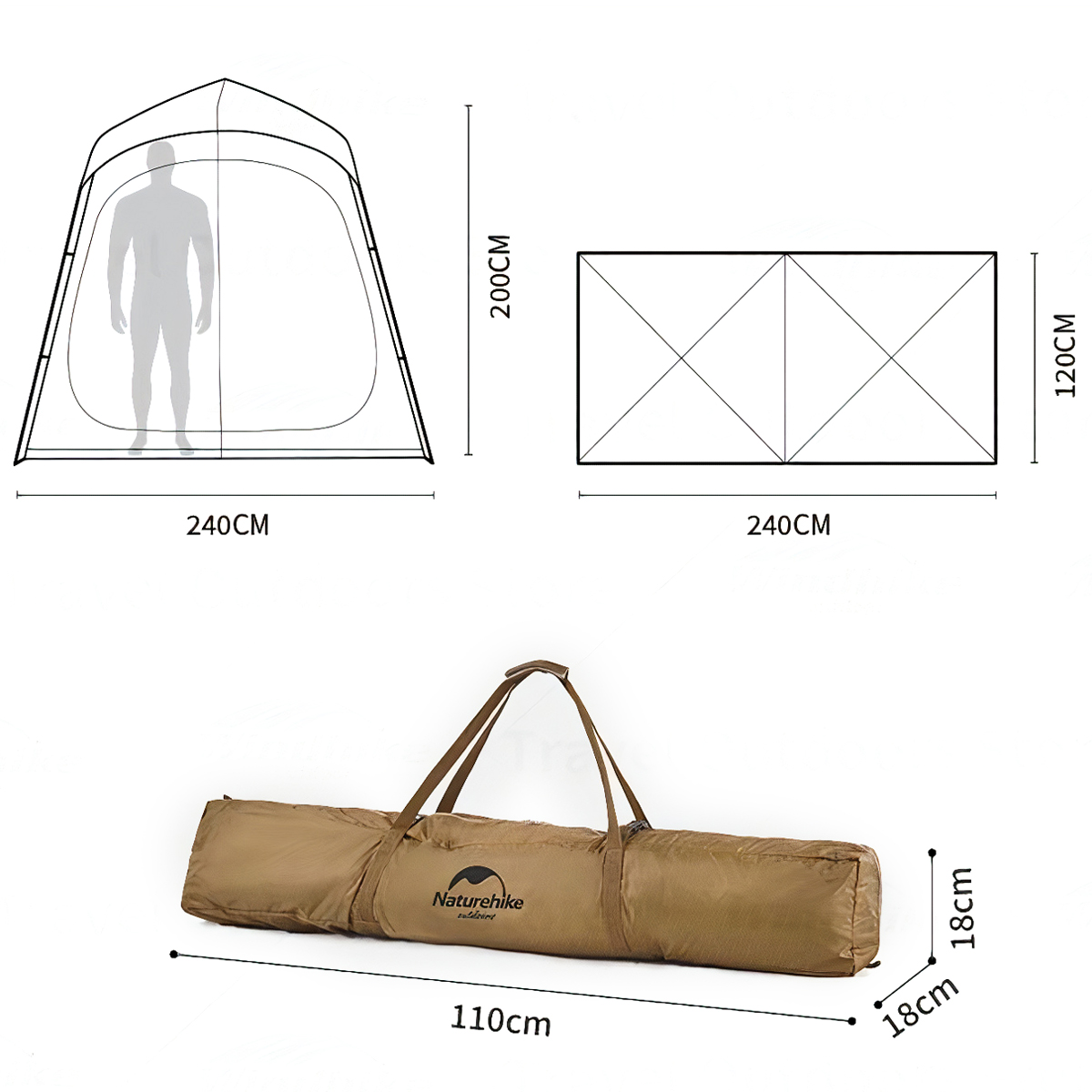 Naturehike Lều Vệ Sinh Cắm Trại 2 Khoang Glamping