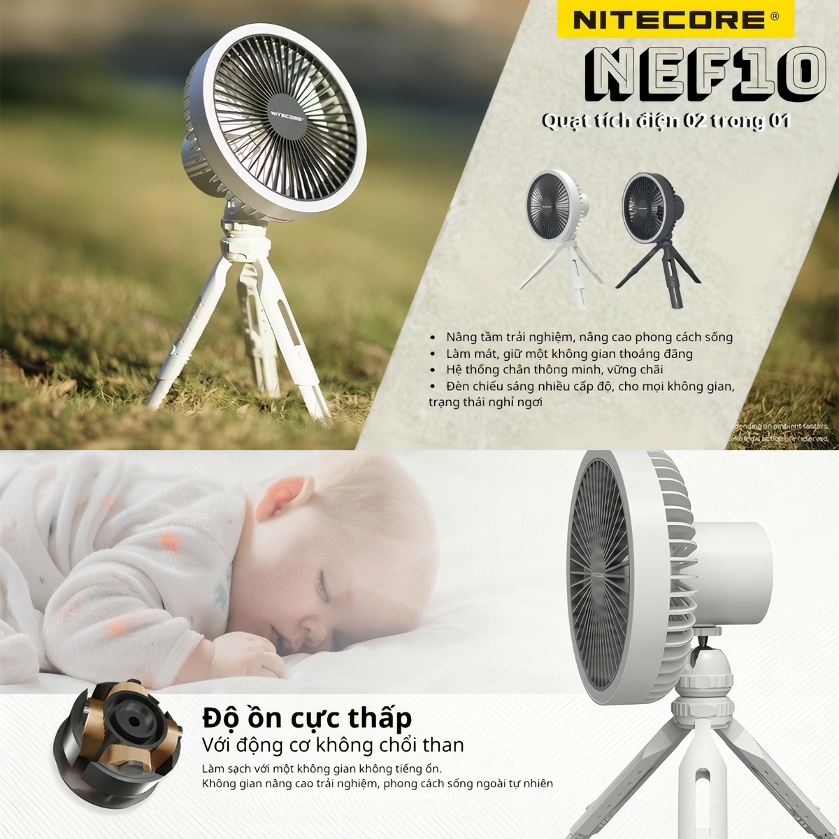 Nitecore Quạt Đa Năng Tích Hợp Đèn Cắm Trại NEF10