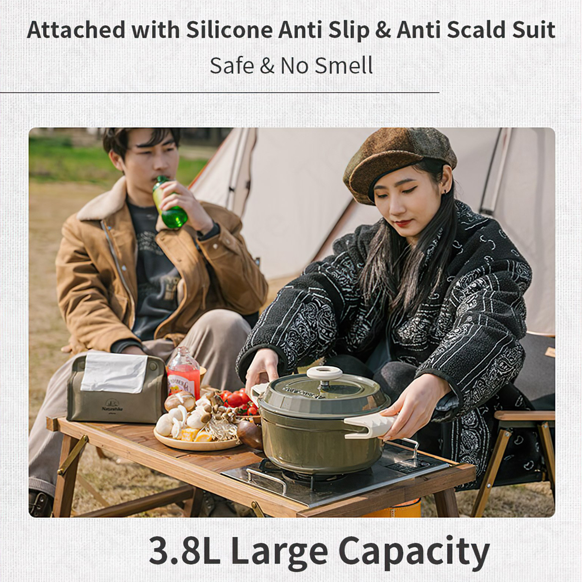 Naturehike Nồi Gang Tráng Men Cắm Trại Dã Ngoại