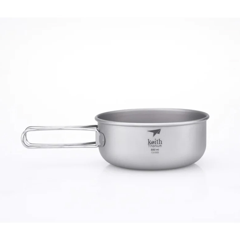 Nồi Keith 3-Piece Titanium Pot and Pan Cook Set một nồi titanium quai gập nhìn từ trên
